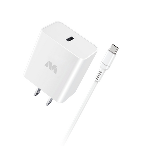 MB - 22W Wall Charger w/ USB-C to USB-C Cable (4ft) - White