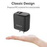 Ampker 38W Fast Charging Dual Port (QC 3.0 USB/20W USB-C) Wall Charger - Black
