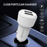 Ampker 12W/2.4A Dual USB Port Car Charger - White