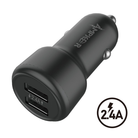 Ampker 12W/2.4A Dual USB Port Car Charger - Black