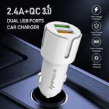 Ampker 30W Car Charger Dual USB Ports w/ Type-C to USB Cable (5ft) - Black