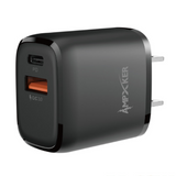 Ampker 38W Fast Charging Dual Port (QC 3.0 USB/20W USB-C) Wall Charger - Black