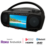 Aiwa Portable Bluetooth Boombox w/ 7" LCD Display (Roku/Firestick Compatible) - Black