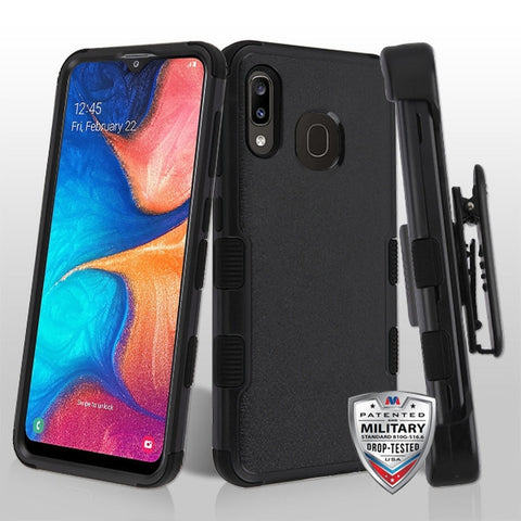 Samsung A20 - Full Body Protection Case w/ Holster Belt Clip (Black)