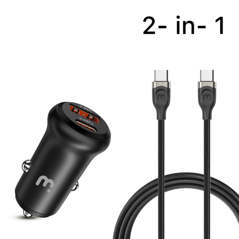 MB - 2-in-1 Car Charger (USB-A & USB-C) w/ 3ft USB-C to USB-C Cable - Black