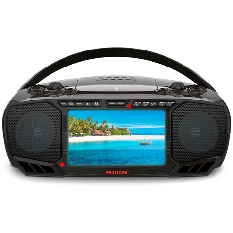Aiwa Portable Bluetooth Boombox w/ 7" LCD Display (Roku/Firestick Compatible) - Black