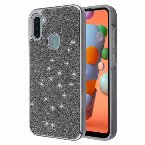 Asmyna Premium Protector Cover for Samsung Galaxy A11 - Black Encrusted Rhinestones
