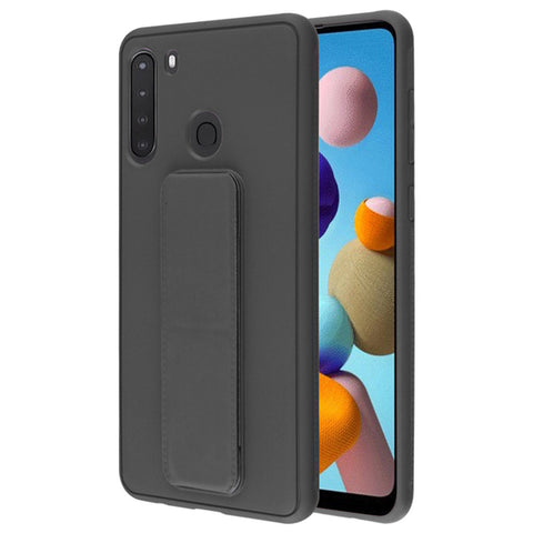 AR - Hybrid Cover w/Foldable Stand for Samsung Galaxy A21 - Black