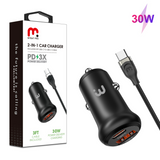 MB - 2-in-1 Car Charger (USB-A & USB-C) w/ 3ft USB-C to USB-C Cable - Black