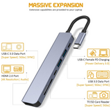 USB-C to HDTV/SD/TF/USB3.0/PD/USB-C 7 in 1 Adapter (YG-2121)