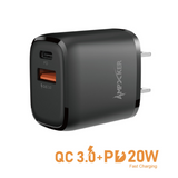 Ampker 38W Fast Charging Dual Port (QC 3.0 USB/20W USB-C) Wall Charger - Black