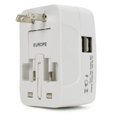 Universal International Adaptor All in One w/ 2 x USB Port - White