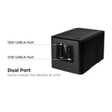 QC - 24W Dual Port Wall Charger - Black