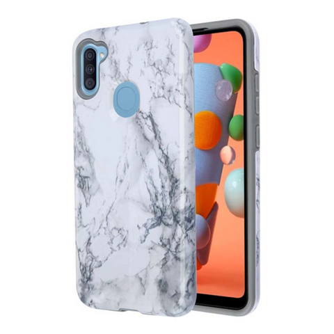 MB - Fuse Hybrid Cover for Samsung Galaxy A11 - White Marble/Iron Gray
