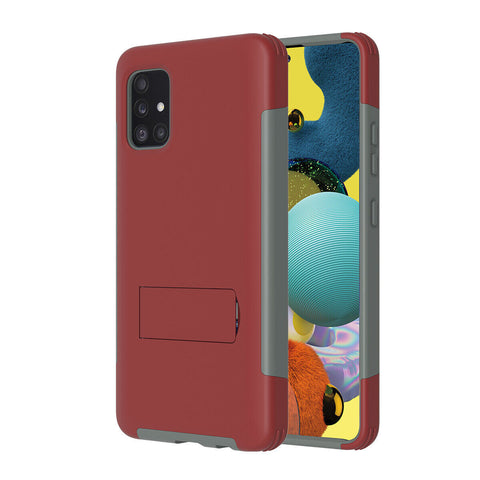 QC - Dual Layer Case w/ Kickstand for Samsung A51 5G - Red/Gray