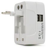Universal International Adaptor All in One w/ 2 x USB Port - White