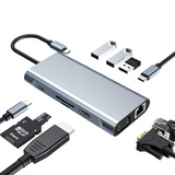 USB-C to HDTV/VGA/LAN/USB 3.0/PD/TF/SD/USB-C 10 IN 1 Adapter (BYL-2110C)