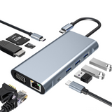 USB-C to HDTV/VGA/LAN/USB 3.0/PD/TF/SD/USB-C 10 IN 1 Adapter (BYL-2110C)