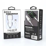 Ampker 30W Car Charger Dual USB Ports w/ Type-C to USB Cable (5 Ft) - White