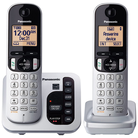 PN - Cordless Telephone w/ Digital Answering Machine (2 Handsets) - Silver/Black
