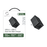 QC - 32W Dual Port Wall Charger (USB-C & USB-A) - Black