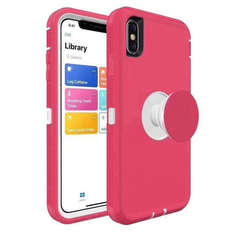 iPhone Xs Max Rugged Case w/ Pop-up - Pink/White