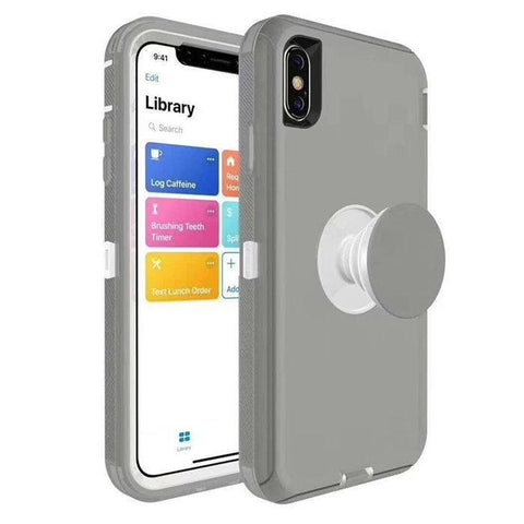iPhone Xs Max Rugged Case w/ Pop-up - Silver/White